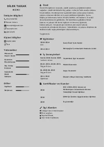 Eczacı CV Örnekleri cv indir